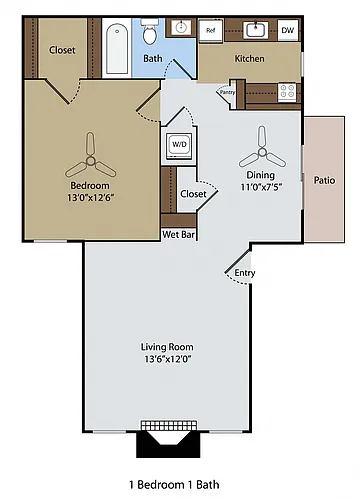 Floor plan 1 BR 1 BA