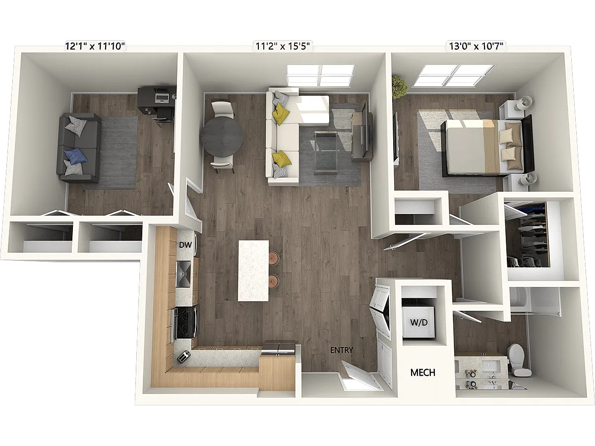 Floor plan A3D-988sf-FinishIII