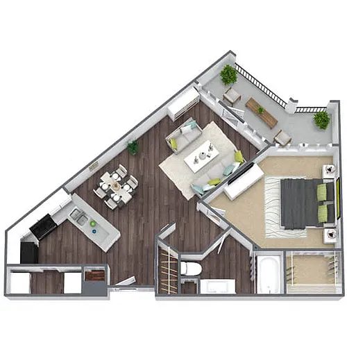 Floor plan A2: 1 Bed 1 Bath