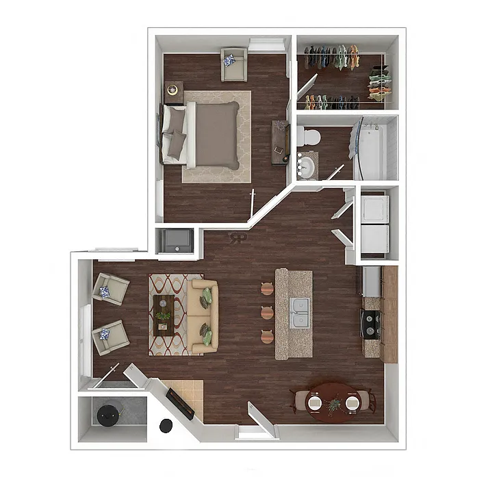 Floor plan 1BR 1BA (743 SF)