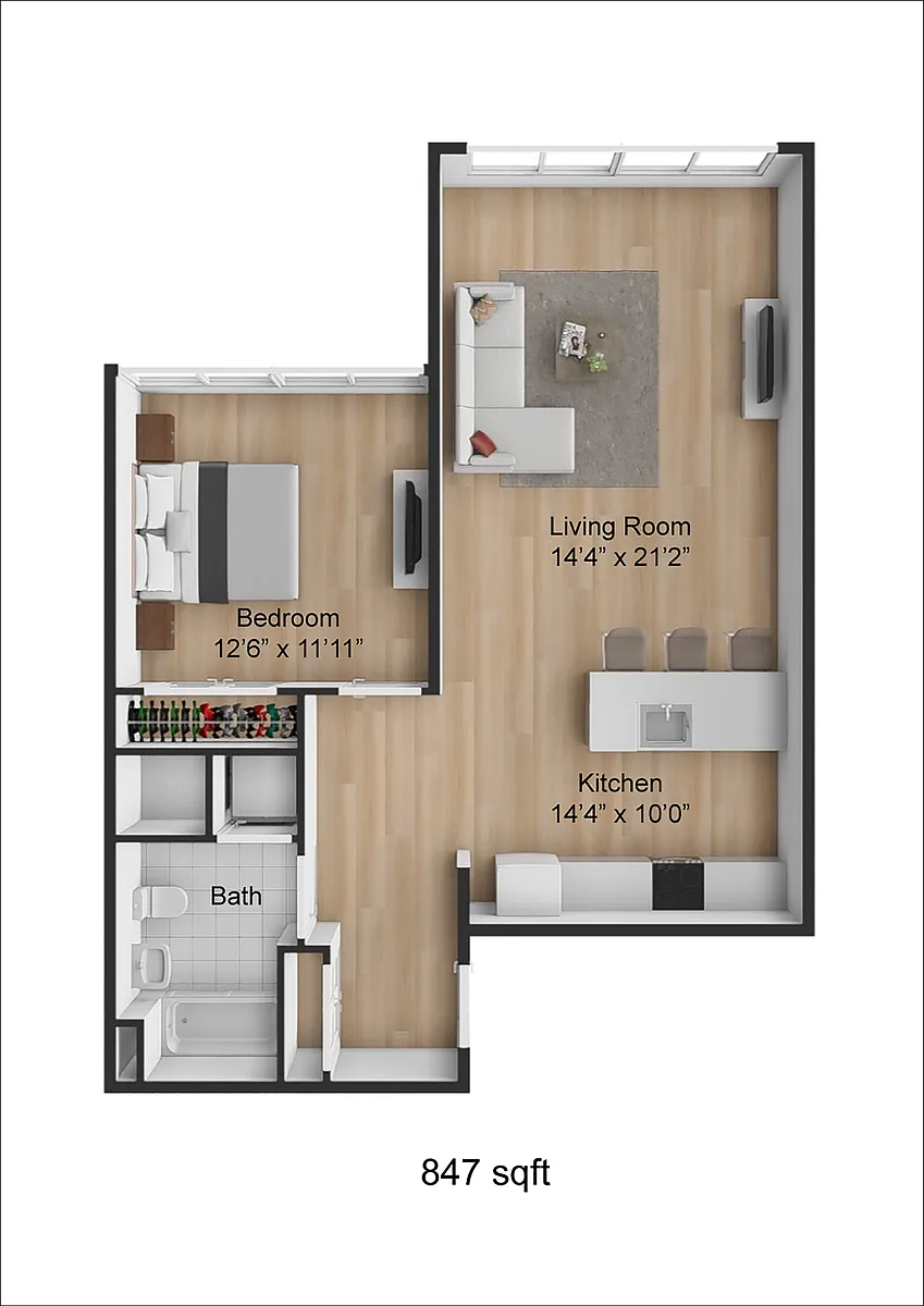 Floor plan One Bedroom - 1 Line