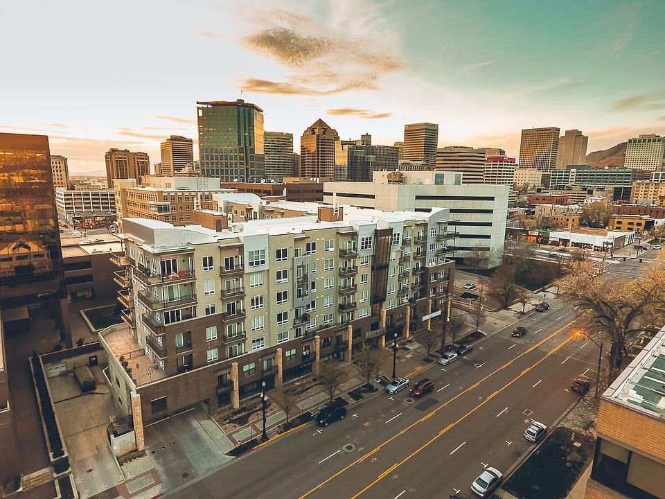 Aerial view of The Metro Condominiums in the heart of downto