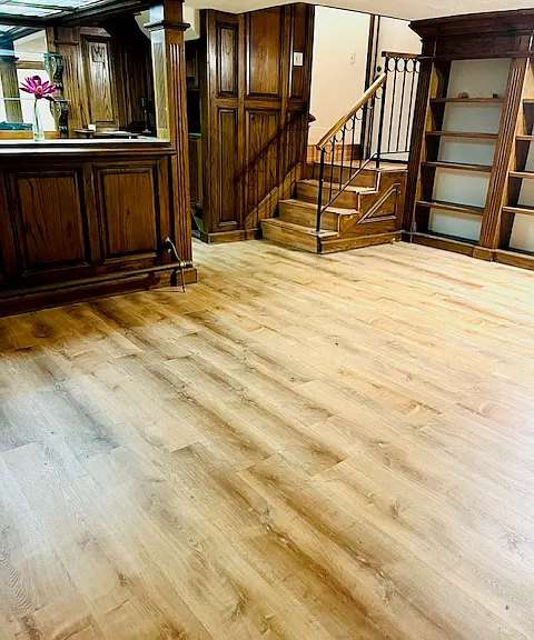 Den with Custom-Wood Wet Bar