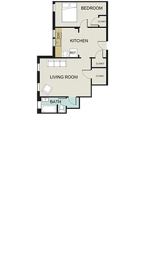 Floor plan 1 bedroom, 1 bath (B)
