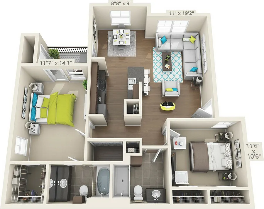 Floor plan B1 LEGGET - 2 Bedroom, 2 Bathroom