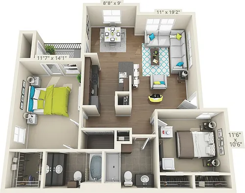 Floor plan B1 LEGGET - 2 Bedroom, 2 Bathroom