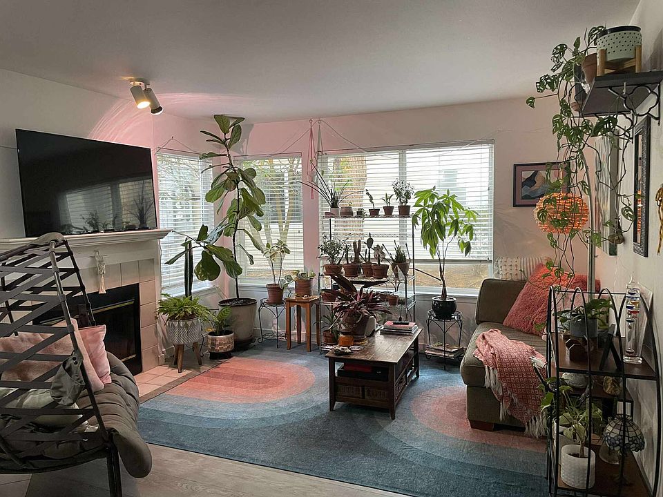 Spacious living area includes fireplace