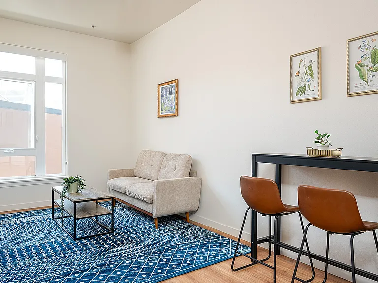 Fully Furnished One-Bedroom, One-Bathroom Floor Plan