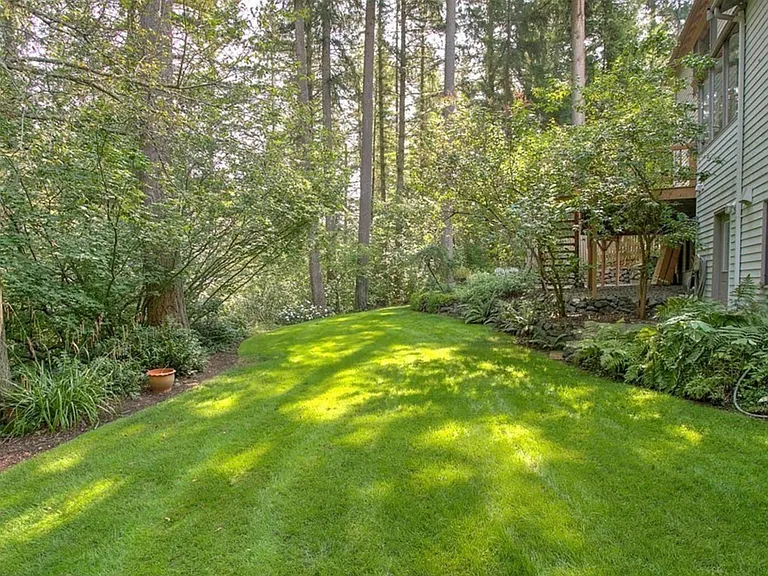 Back yard. Landscape lighting lights up at night for easy visibility