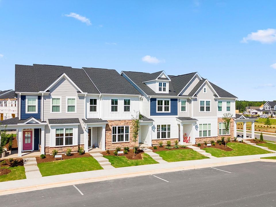An exterior view of the townhomes by Brookfield Residential at Wendell Falls.