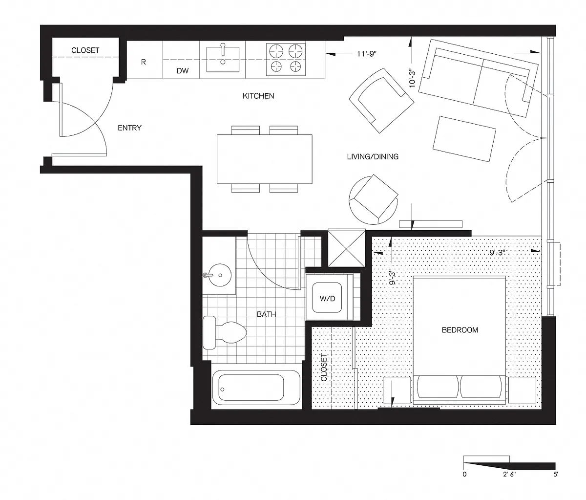 Floor plan Small One Bedroom (A6)