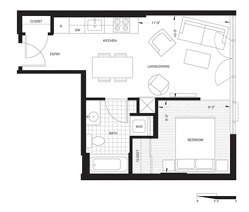 Floor plan Small One Bedroom (A6)