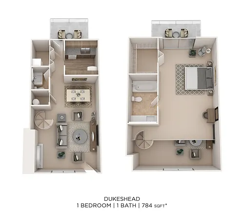 Floor plan Dukeshead 1Bed 1Bath TH 784sqft