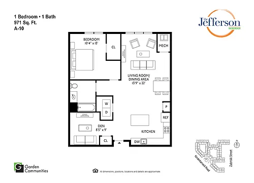 Floor plan $3.36/sq.ft. - A-10 One Bedroom w/Den