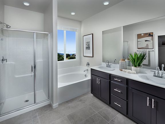 Residence 3 primary bathroom modeled at a nearby Meritage community.