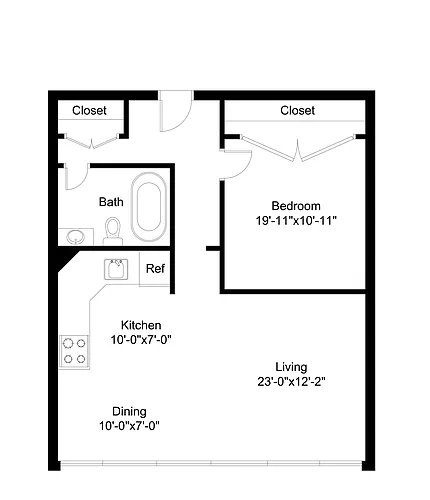Floor plan 1 Bed 1 Bath Jr.