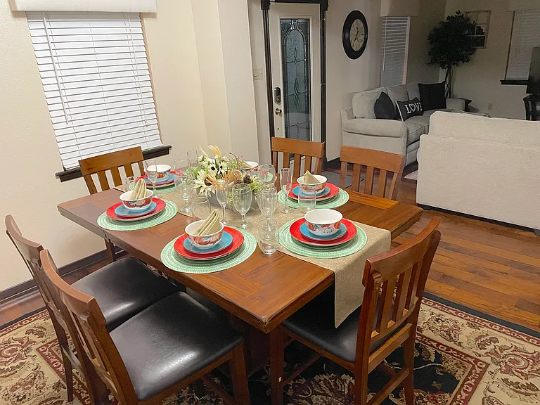 Dining table in dining area.