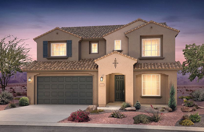 Two-story Monza floorplan shown in Elevation A with a two-car garage.