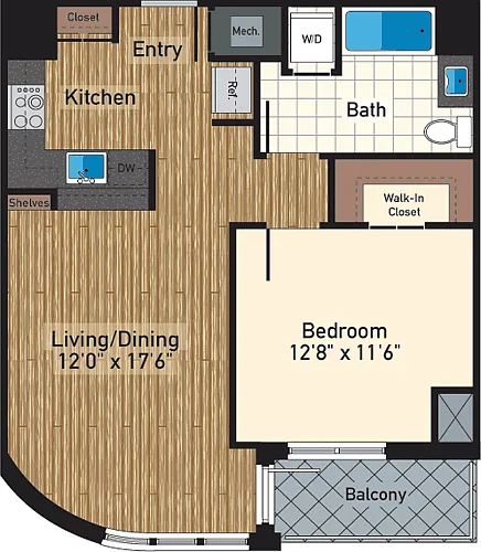 Floor plan One Bedroom E 773