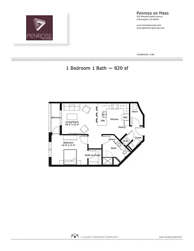 Floor plan 1BR/1B D NJ/North St Balcony (shower/balcony)