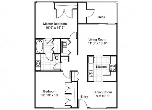 Floor plan 2 BEDROOM 1 BATH (1020 SF)