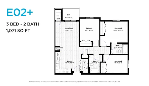 Floor plan Three Bedroom Two Bath