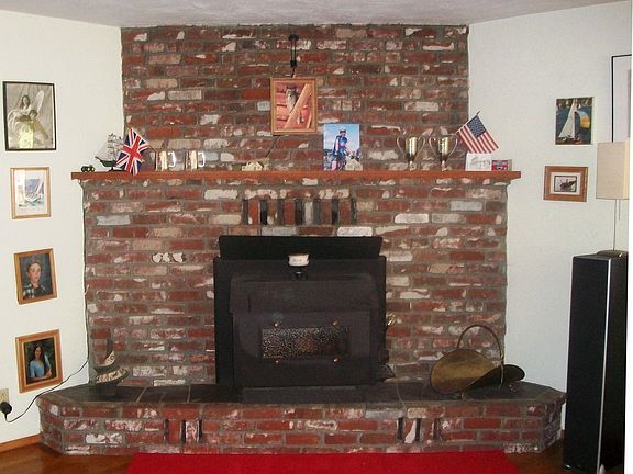 brick fireplace/woodstove