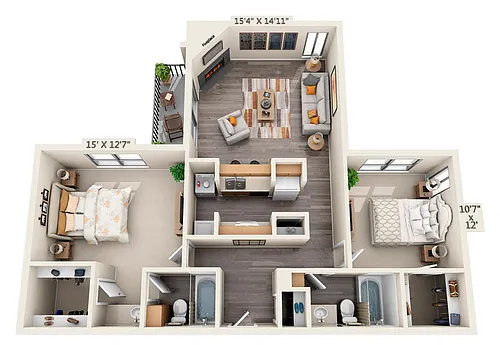 Floor plan 2 Bedroom, 2 Bath