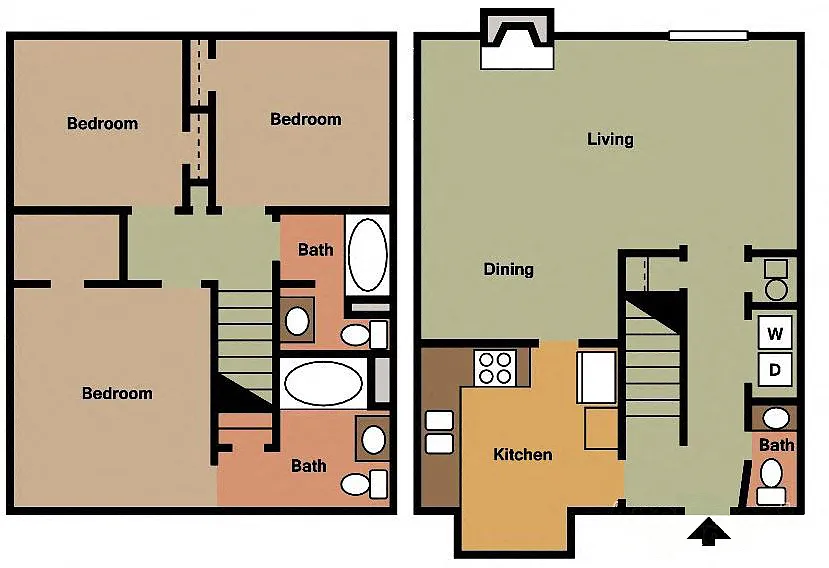 Floor plan 3 BR 2.5 BA TH
