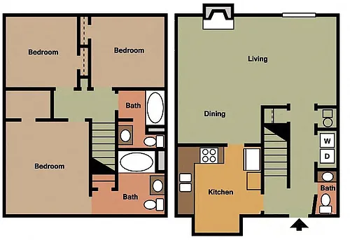 Floor plan 3 BR 2.5 BA TH