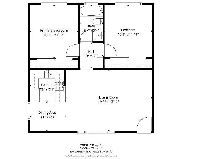 Floor plan 2 Bed 1 Bath Large