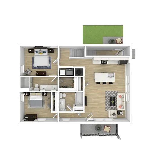 Floor plan 2 BR Stacked Duplex- Upper