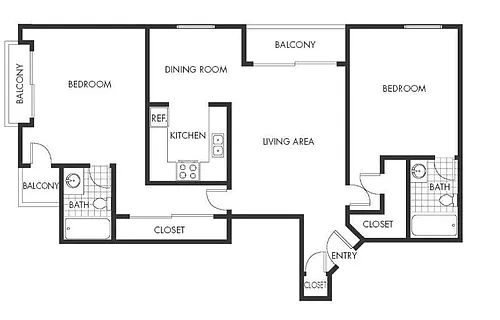 Floor plan 2 Bed, 2 Bath D