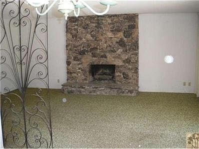 Rock fireplace in living room