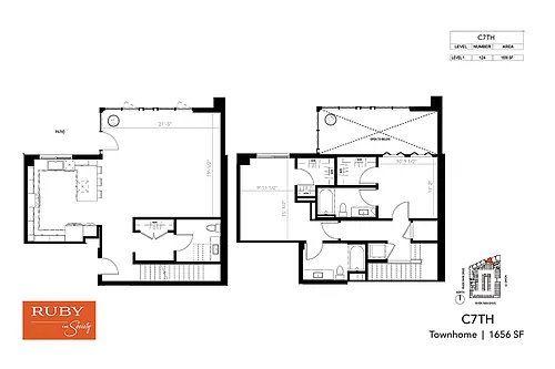 Floor plan Two Bedroom Townhome C7TH