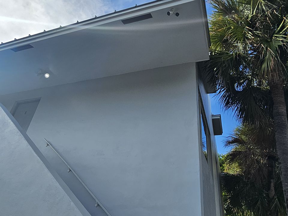 Surveillance cameras on the corners of the building.