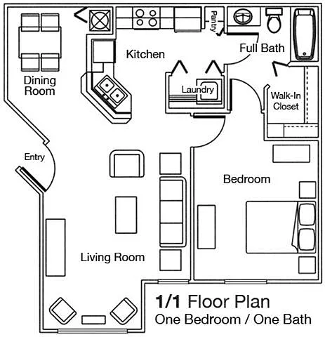 Floor plan One Bedroom One Bathroom 60%