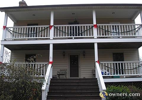 close up of front of house at Christmas