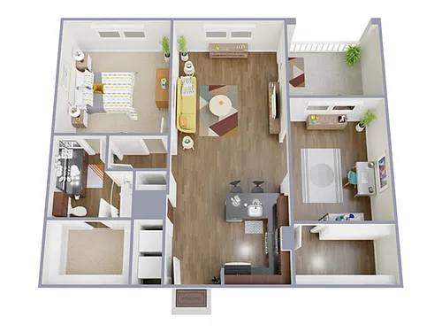 Floor plan 1 Bed, 1 Bath D (80% Income Restricted)
