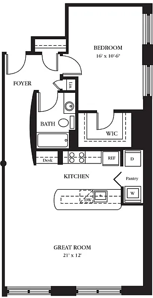 Floor plan AC-M One Bedroom, One Bathroom