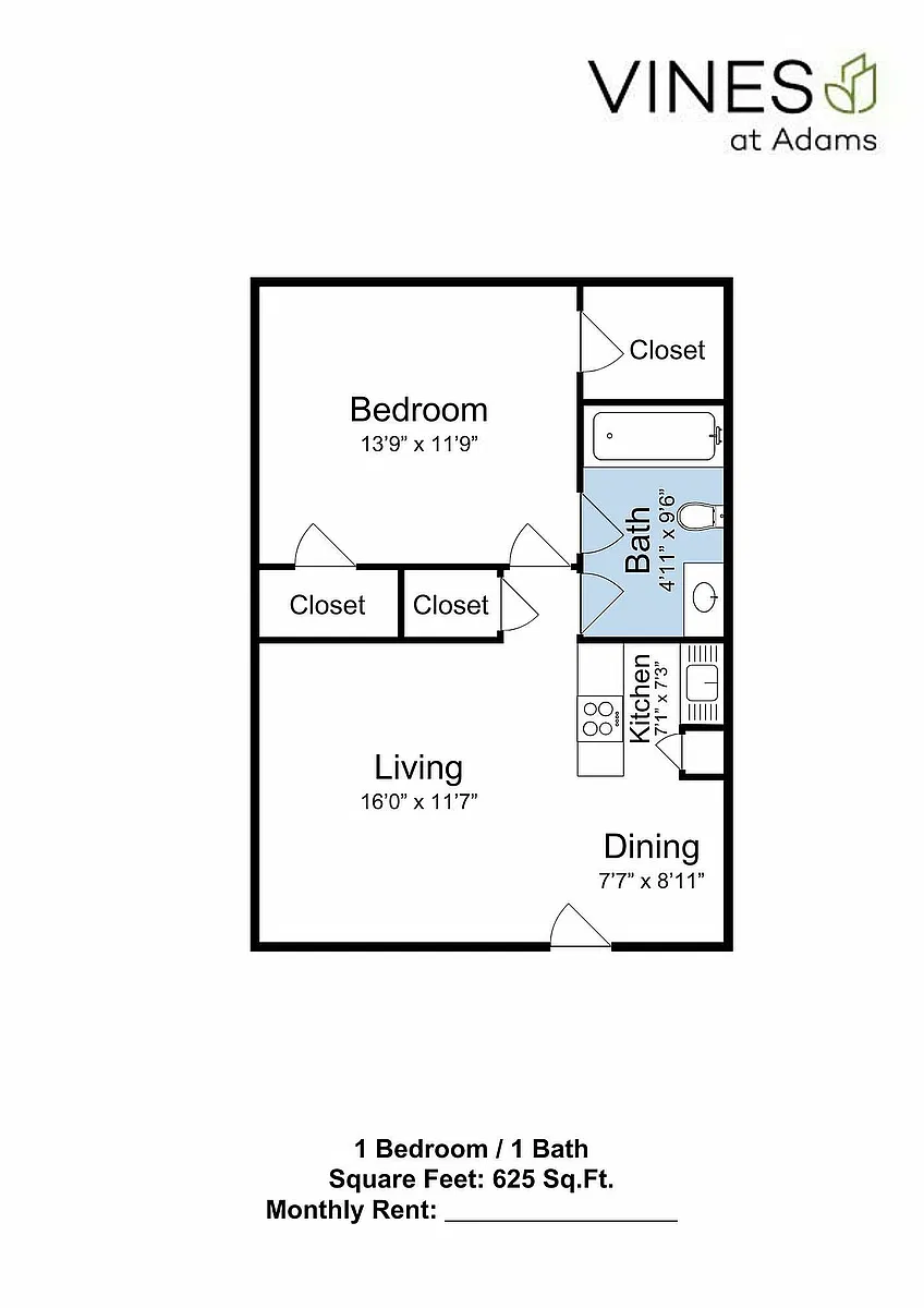 Floor plan 1 Bed 1 Bath