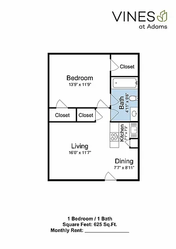 Floor plan 1 Bed 1 Bath
