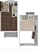 Two level one bedroom, one and a half bathroom apartment