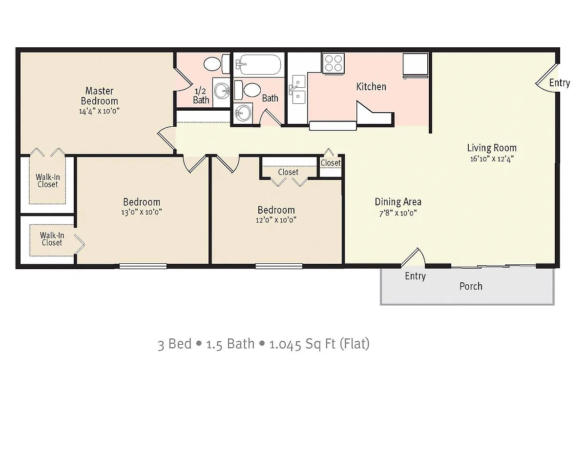 Floor plan Three Bedroom 1.5 Bath