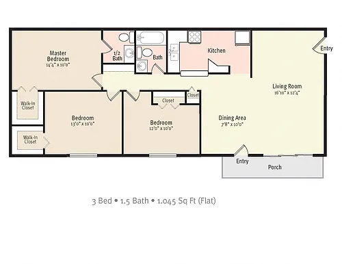 Floor plan Three Bedroom 1.5 Bath