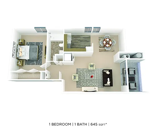 Floor plan One Bedroom - 645 sqft