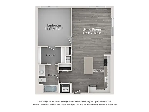 Floor plan One Bedroom One Bathroom (783 SF)