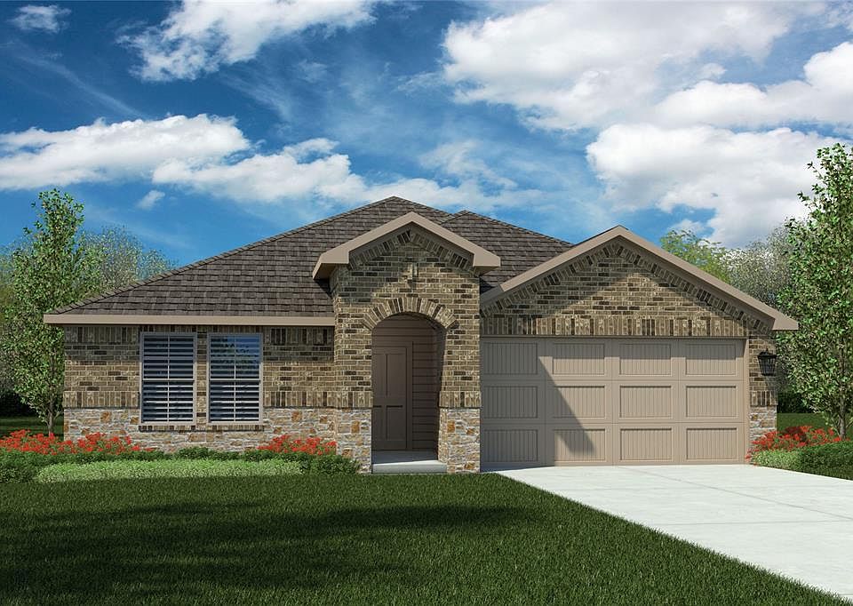 D.R. Horton's Kingston Floorplan, elevation E. All Home and community information, including pricing, included features, terms, availability and amenities, are subject to change at any time without notice or obligation. All Drawings, pictures, photographs, video, square footages, floor plans, elevations, features, colors and sizes are approximate for illustration purposes only and will vary from the homes as built.