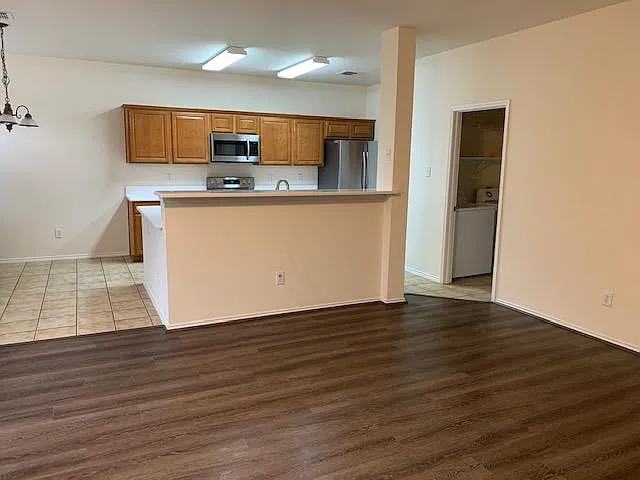Looking from living area to kitchen.