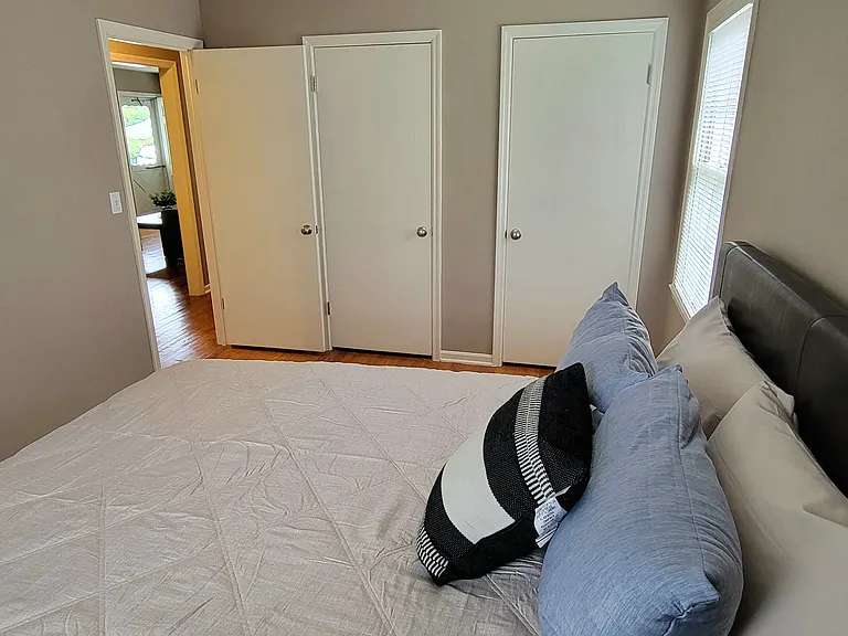 Double closets in each bedroom. Also, there's room for larger items to be stored in the downstairs individual basement area.